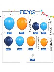 Set de 93 globos de látex naranja y azul, apropiados para cumpleaños, bodas, Halloween y otros eventos de celebración