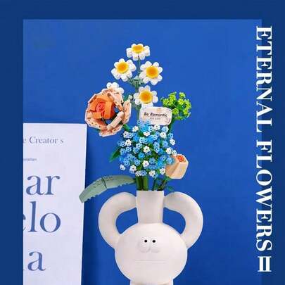 Juego de 680 bloques de construcción de ramos de flores artificiales para decoración del hogar, regalos para adultos y niñas mayores de 6 años.