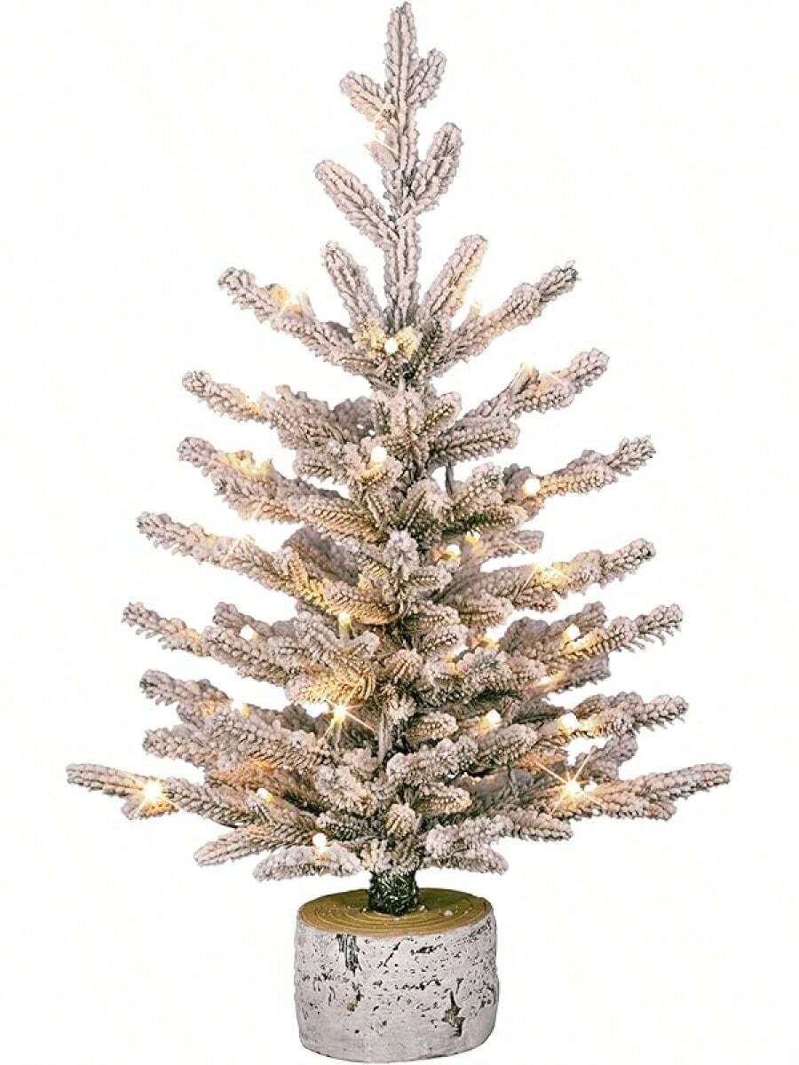 Puleo International 4.5ft Pre-Lit Potted Flocked Arctic Fir Tree With 70 Lights, 419 Realistic Dense Branch Tips, Easy Setup Artificial Trees With Sturdy Metal Stand - 2英尺植絨北極冷杉 30盞透明燈 - 查看 1