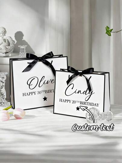 1pc Customized Gift Bag With Logo, Name, Blessing, Gift Packaging Bag, Birthday Gift Bag, Customized Packaging, Creative, High-End, Black Bow Customized Gift Bag,Multi-Functional, Ornamental,Reusable,Exquisite,Stylish,High-Quality,Colorful,Modern,Custom,Personalized,Unique,Ideal Gifts For Him,Ideal Gifts For Her,Boyfriend,Dad,Girlfriend,Mom,Family,Friends,Tea Room,Home,Garden,Office,For Anniversaries,For Valentine's Day,For Mother's Day,For Birthdays,For Father's Day,For Graduation,For Weddings,For Housewarming,Multi-Functional, Ornamental,Reusable,Exquisite,Stylish,High-Quality,Colorful,Modern,Custom,Personalized,Unique,Ideal Gifts For Him,Ideal Gifts For Her,Boyfriend,Dad,Girlfriend,Mom,Family,Friends,Tea Room,Home,Garden,Office,For Anniversaries,For Valentine's Day,For Mother's Day,For Birthdays,For Father's Day,For Graduation,For Weddings,For Housewarming,Customized Gift Wrapping Supplies
