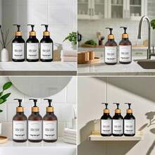 EstiloYanlin 3Pcs Dispensador De Jabon, 500ML Dispensador De Shampoo, Con Embudo Y 5 Etiquetas Impermeables, Reutilizar, Adecuado Para BañOs, Cocina, DecoracióN Del HogarVersióN Mejorada - 3PCS 500ML Ambar Dispensador de jabón - Ver 3