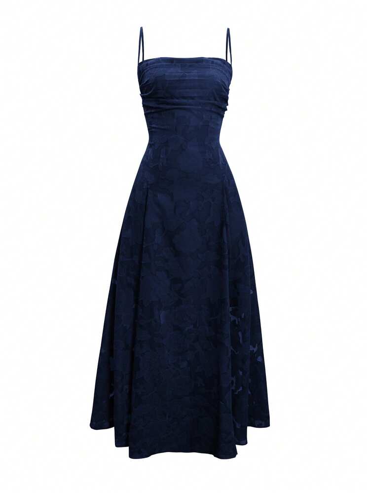 Robe en dentelle à bretelles fines et dos nu pour femmes, automne. Sexy et élégante, convient pour les vacances, les sorties, les rendez-vous, la rentrée scolaire, Noël et autres occasions - Bleu marine - Voir 3