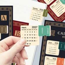 2 hojas de calendario vintage 2026 con notas, pegatinas de índices autoadhesivos, pestañas divisoras adhesivas con etiquetas mensuales de 2026.01 a 2027.04, marcadores de página de planificador semanal - Multicolor - Ver 6