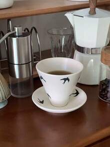 Creative Niche Ceramic Coffee Cup & Saucer Set, Japanese-Style Mug, Retro Coarse Pottery Latte Cup - Multicolor - View 2