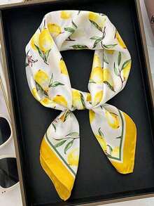Women Bandana  Fresh Fruit Print Imitation Silk Satin Small Square Scarf/Headband, New Women Lemon Pattern Elegant Beach Accessories Fashion UV Protection Versatile Scarf, Suitable For Beach, Street, Daily, Vacation, Business Etc. - 黃色 - 查看 10