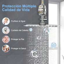 Regaderas para Baño con Filtro, 10" Cabezal de Ducha Antióxido, [20 Capas de Filtrado], con Shower Head de Mano, Regadera Fija Cuadrada de Presion, con 2 Cartuchos Filtrantes y Accesorios(Plateado) - Tipo 1 - Ver 3
