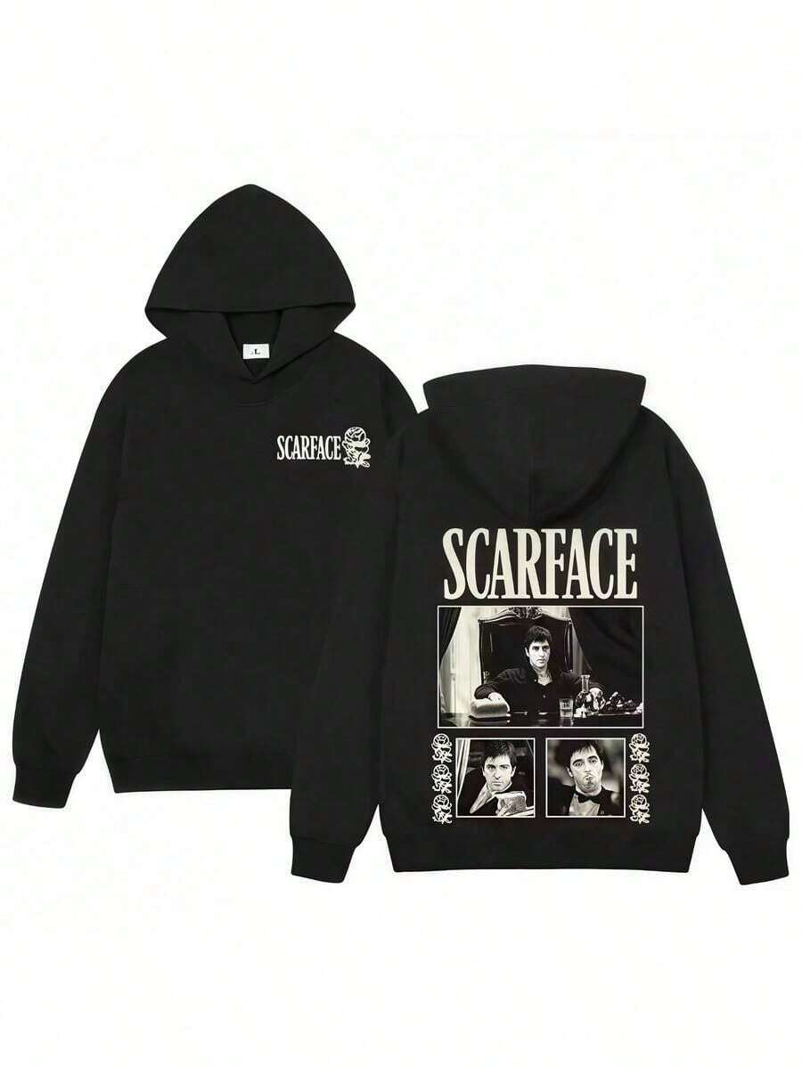 2026Classic Gangsters Movie Scarfaces Pullovers Tony Montana Al Pacino Graphic Hoodies Mens Women Clothing Cozy Oversized SweatshirtsLoose And Comfortable-Celebraciones Navideñas - 黑色 - 查看 1