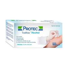 Toallitas desinfectantes Protec Caja con 100 Piezas 3cm x 6.5cm, Toallitas Limpiadoras Desinfectantes Desechables en Sobres Individuales Protec100 Unidades - Blanco - Ver 3
