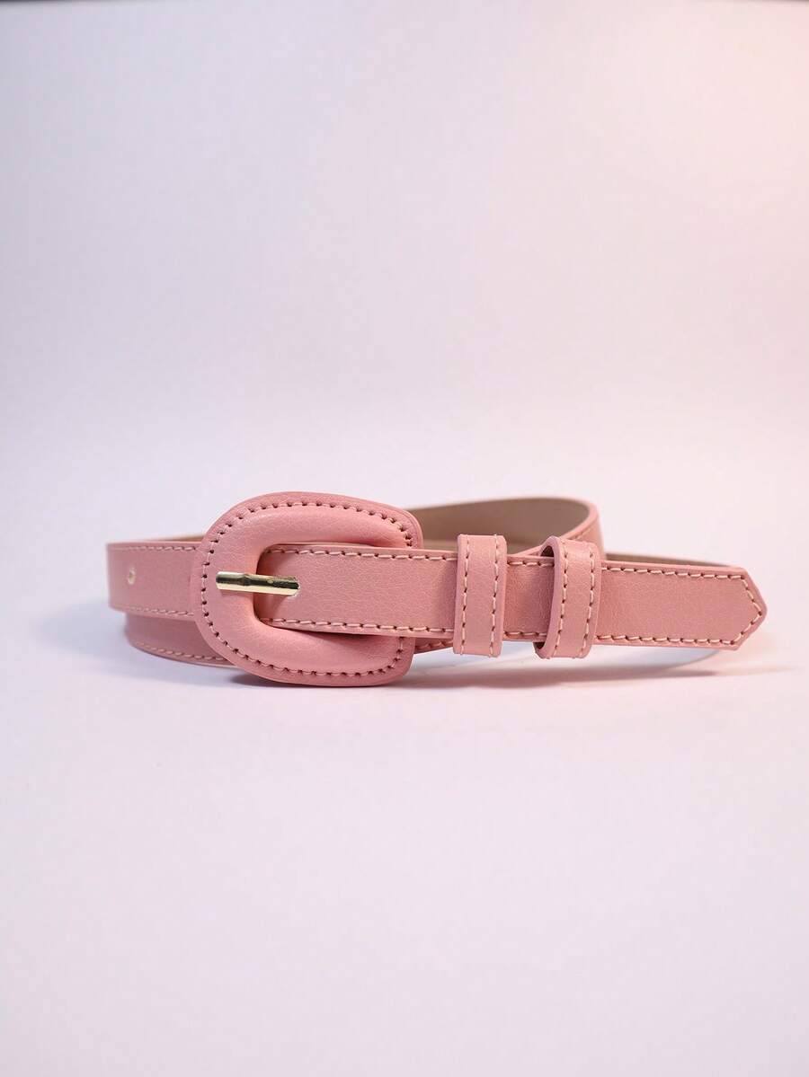 Elegant Casual Women's Belt With Covered Oval Buckle For Dresses, Pants, And Skirts - Multicolor - 珊瑚粉 - 查看 1