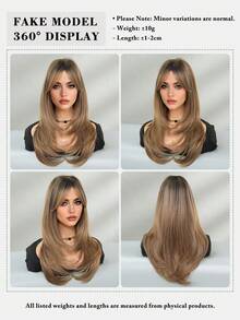 NICKY WALL Elegant-24 Inch Layered Flax Brown Wigs For Women,Long Straight Wigs With Curtain Bangs, High Density Fluffy Synthetic Heat Resistant Fiber Hair Wig For Daily Party Wear, Music Festival Party Use - 亞麻棕 - 查看 6