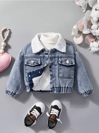 BabyflickavinterutomhusvardagMötespresentDenimtygtvättadTrimdräktNormal längdLångärmadJacka1 styck