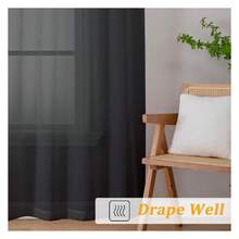 Extra Long Black Sheer Curtains 120 Inches Long 2 Panels Set, Voile Light Filtering Window Drapes For Patio Door/Birthday Party/Hallway Window Guest Room, Each 42Wx120L In, 10FT, Black - 多色154 - 查看 5