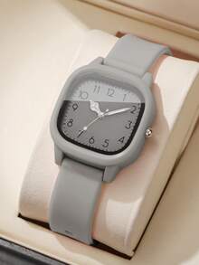 女士硅胶石英表，时尚简约方形表盘，经典腕表（1只/套），不含表盒