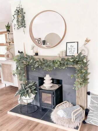 Artificial Eucalyptus Garland With Flowers Plants, Real Touch Faux Silver Dollar Eucalyptus Leaves Greenery For Wedding Arch Backdrops, Welcome Sign, Table Centerpiece, Chairs, Mantle, Fireplace, Wall, Windowsills, Bedroom Living Rooms, Front Doors, Corridors, Indoor Outdoor Home Garden Porch Swings Hanging Vine Decoration Valentine's Day Gift