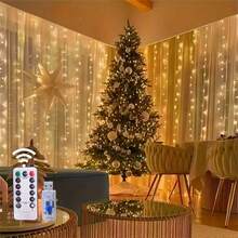 1 件装 LED 窗帘灯，带遥控器，USB 供电，8 种灯光模式，适用于圣诞节、室内家庭聚会、卧室装饰、感恩节、情人节、婚礼、派对等场合。 - USB窗簾燈串 - 查看 10