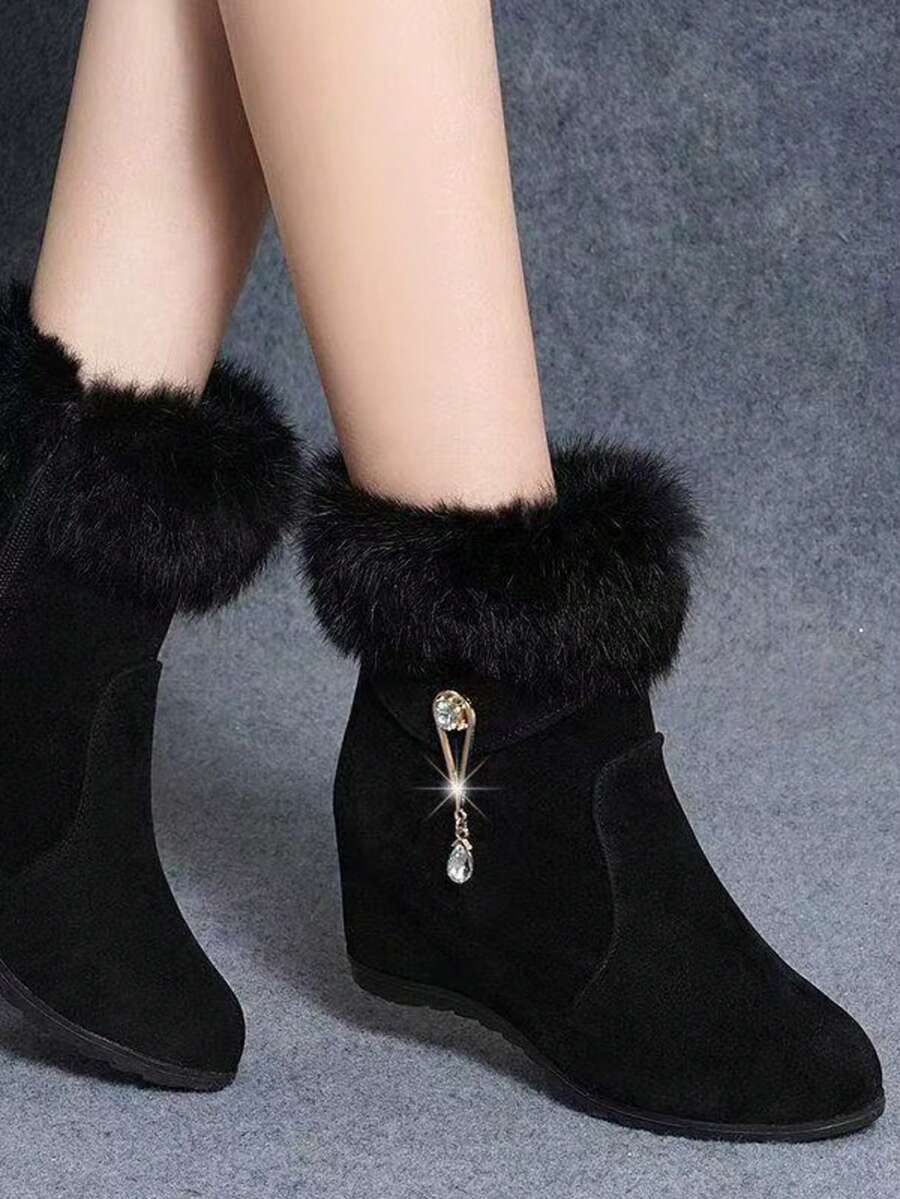 7cm erhöhte Kunstfell Schneestiefel für Damen, Thermofutter, dick wärmeisoliert gefütterte Kurzstiefel für den Winter