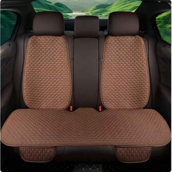 3pcs Linen Texture Car Seat Cushion, Comfortable Summer, Hexagon Design, No Binding, Breathable, Fit For Rear 3 Seats With Backrest, 4-Season Rear Seat Pad For Sedan, MPV, SUV, Truck, RV