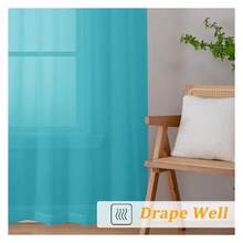 Turquoise Sheer Curtains 72 Inches Long 2 Panels Set, Voile Light Filtering Sheer Curtains For Living Room, Lightweight Rod Pocket Window Treatments Drapes, Each 42" Wx72 L, Turquoise - Multicolor 137 - View 5