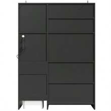 Kitchen Cabinet (130 X 45 X 180 Cm), Tall Kitchen Cabinet, Sideboard, Kitchen Cabinet With Glass Doors And LED Lighting, Black - Black - View 8