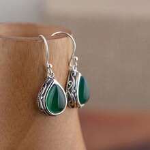 1Pair Bohemian Teardrop Earrings For Women,  Drop Earrings,  Vintage Jewelry, Unique Statement Gift For Women - 綠色 - 查看 2
