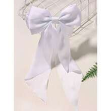 1 Pc White Hair Bows For Women Big Bow Hair Clips For Girls Silky Satin Large Hair Ribbons Oversized Long Tail Hair Bows Hair Barrettes Hair Accessories Gifts Claw Clips, School Stuff - trắng - Xem 3