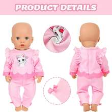 3 Sets 14-18 Inch Baby Doll Clothes Outfit 6-Piece Set Bundle - Includes Baby Dolls Outfits Dress Headband Tops And Pants Pajamas For 43cm New Born Baby Dolls - 彩色 - 查看 4
