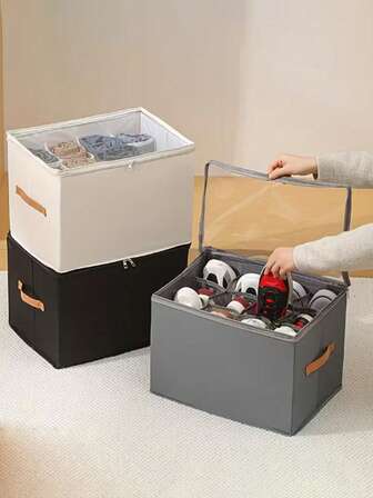 [Hopfällbar skolåda] 1 hopfällbar skolåda i oxfordtyg med lock | Dammtät förvaringslåda för skor, kläder och accessoarer - Multifunktionell lösning för hemorganisering, Rektangulär design, Flip-Top-stängning, Oxfordtygmaterial, Stapelbar skoorganisatör, Utdragbar skolåda, Skoförvaringslåda i garderob, Transparent stapelbar skolåda, Skohyllaorganisatör, Genomskinlig skoförvaringsbehållare, Stor skolåda, Skolåda, Hopfällbar skohylla, Skohylla, Platsbesparande design, Robust konstruktion, Små utrymmen, Garderobshantering