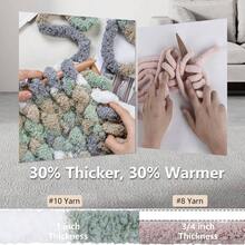 Chunky Yarn Hand Knitting - #10 Chunky Chenille Blanket Yarn, Jumbo Big Thick Chunky Yarns Crocheting, Tie Dye Bulky Knit Yarns, 8 Skein 25 Yds 8 Oz Each Skein SageKhaki - 8 件裝 + 奶油色&鼠尾草色&灰色&卡其色 - 查看 3