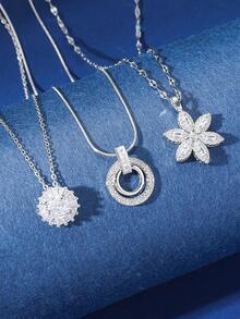 Hihho 3 件套精致时尚方晶锆石花朵和向日葵形状戒指吊坠项链套装，适合女士，派对礼物情人节、妈妈、母亲、母亲节、礼物 - 銀色 - 查看 11