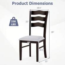 Dining Chairs Set Of 2/4 Fabric Rubber Wood Legs Padded Seat Wavy Backrest Armless - Grey and Dark Brown-2 pcs - View 2