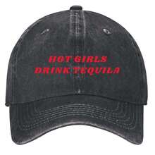 Hot Girls Drink Tequila A Neon Sign Message Hats Vintage Washed Baseball Cap - màu đen - Xem 1