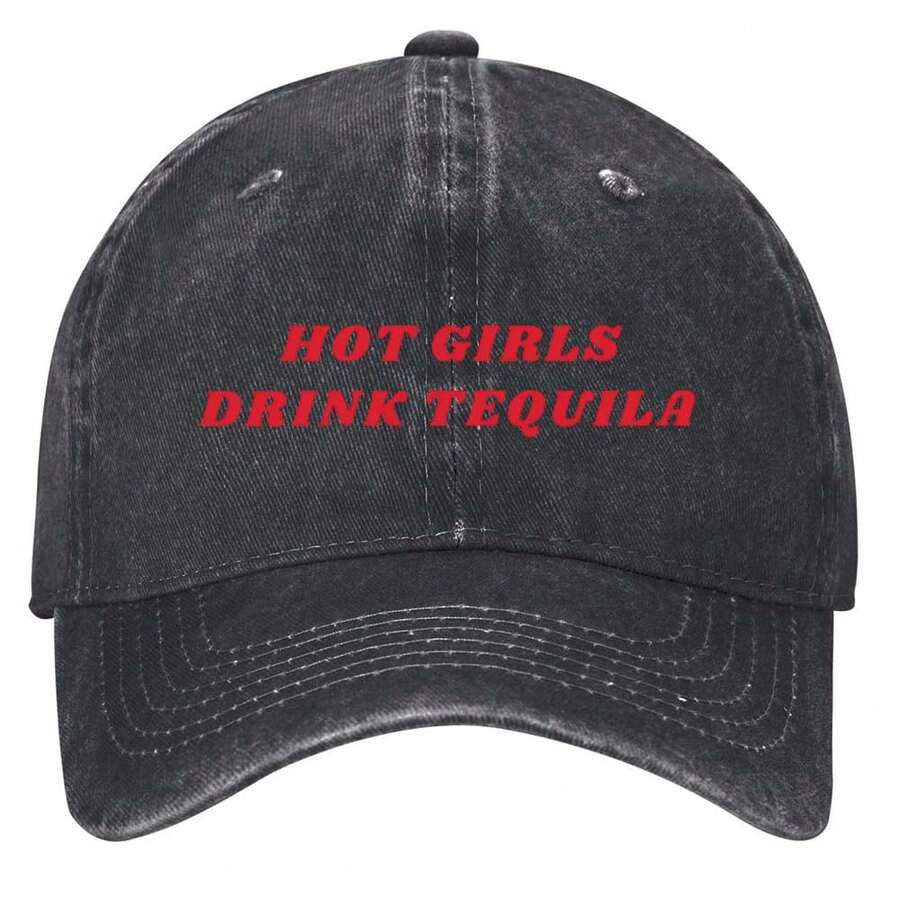Hot Girls Drink Tequila A Neon Sign Message Hats Vintage Washed Baseball Cap - màu đen - Xem 1