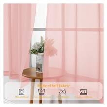 Pink Sheer Curtains 90 Inches Long 2 Panels Set, Light FilteringFilmy Drapes For Living Room Bedroom, Elegant Soft Rod Pocket Voile Sheer Window Curtains, 42Wx90L Inch, 2PCS - Multicolor 122 - View 6