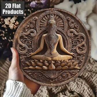 2D Flat, 1pc Vintage Yoga Woman Meditation Wall Art - 8x8 Inch Round Metal Sign With Intricate Floral Design, High-Definition 2D Flat Print For Home, Office, Living Room Decor - Perfect Holiday Gift For Halloween, Christmas, Thanksgiving, Ramadan, Meditation Room Decor