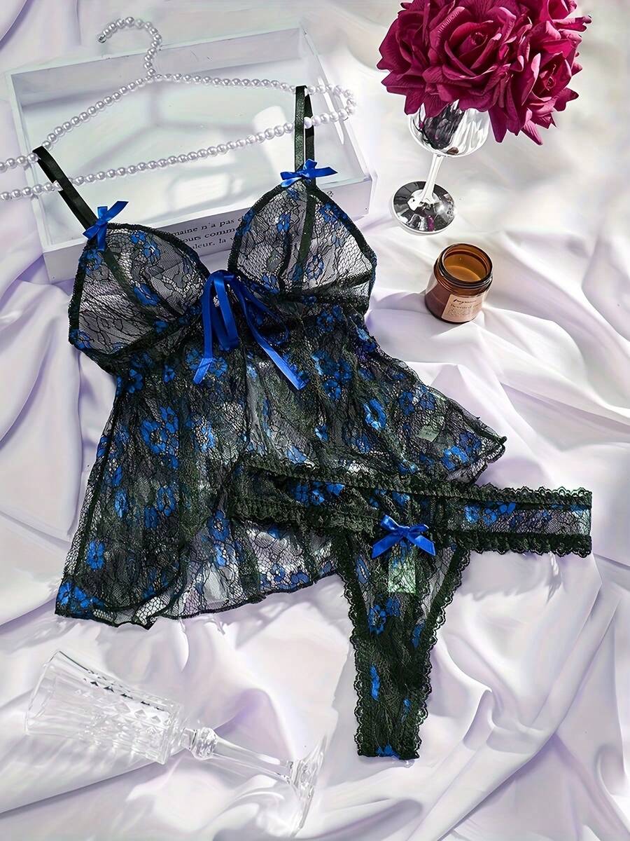 weiweihu Ladies Rose Red Lace Sexy Underwear Set 2-Piece Set Lencería Sexy De Mujer   Lingerie Set>Set   Christmas Lingerie Halloween Costumes For Women Halloween Costumes  Lingerie Set  Lenceria Sexy Para Mujer Pajamas Sets For Women  Christmas Outfit Women  Christmas Pjs Christmas Lingerie  Pajamas Sets For Women Night Gown Women Matching Sets For Women Christmas Pajamas Winter Clothes For Women - 藍黑 - 查看 1