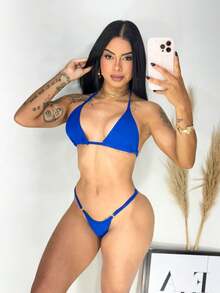 Women's Triangle Bikini Top With Tan Lines, Summer Fashion, No Padding, Simple Adjustable Straps, Perfect For Vacations And The Beach. - Baby Blue - View 2