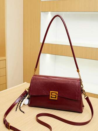 2025新款红色油蜡皮斜挎包带锁中年妈妈高档手提包女士托特包FloOne单肩斜挎包小方包