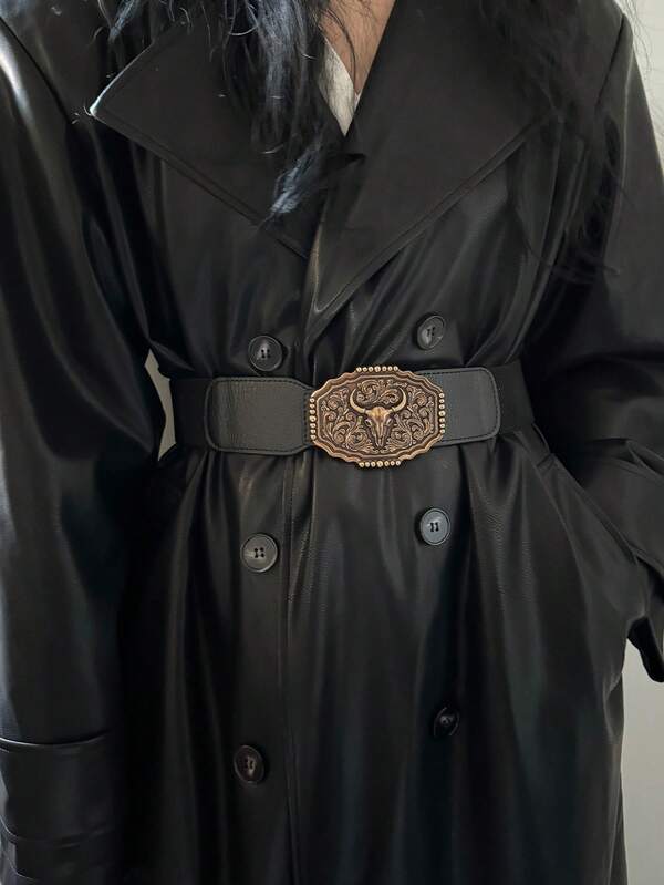 1pc Western Style Animal Buckle Elastic Waist Belt, Versatile Waist Cincher Suitable For Casual Daily Wear, Dresses, Jackets, Also Great For Halloween