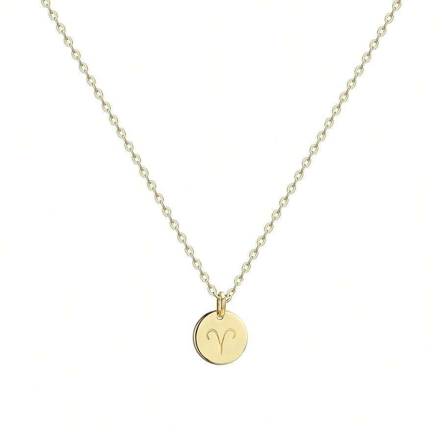 Befettly Constellation Necklace Pendant 14K Gold-Plated Hammered Round Disc Engraved Zodiac Sign Pendant 17.5'' Adjustable Dainty Necklace{Inchstyleinch:Inchsinch} - 牡羊座 - 查看 1