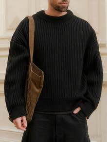 Men's Solid Color Streetwear Business Casual Pullover Knit Sweater - Black - View 5