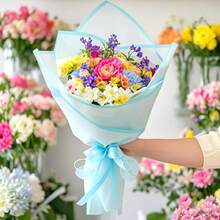 20 Sheets Light Blue Flower Wrapping Paper Waterproof Floral Wrap Blue Edge Bouquet Wrapping Paper Florist Supplies 22.8 X 22.8 Inch - Màu xanh lam - Xem 7