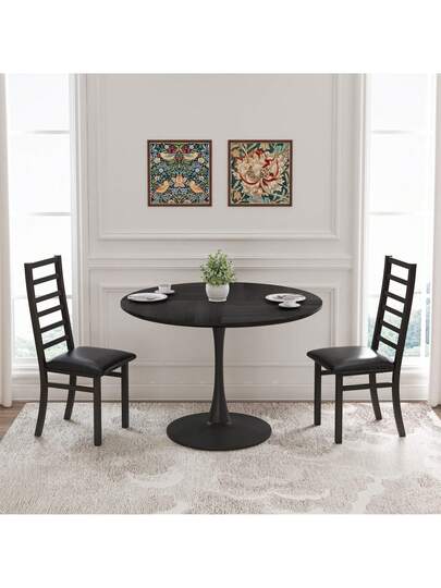 Set Of Dining Chairs Steel Legs PU Leather Seats Kitchen Living Room Zwart Grijs view 5