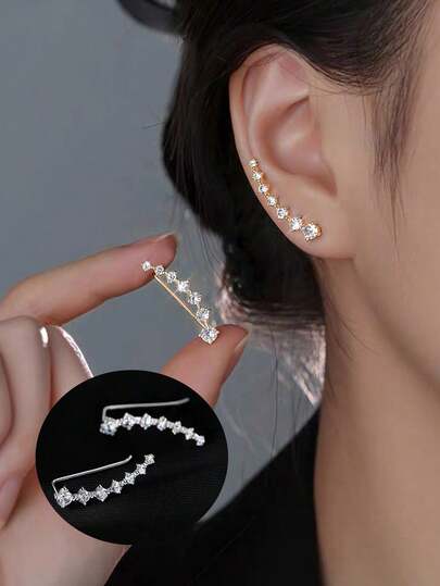 2pcs Sparkling 7-Cubic Zirconia Earrings, Luxurious High-End Fashion Earrings, Creative Personalized Jewelry Gift