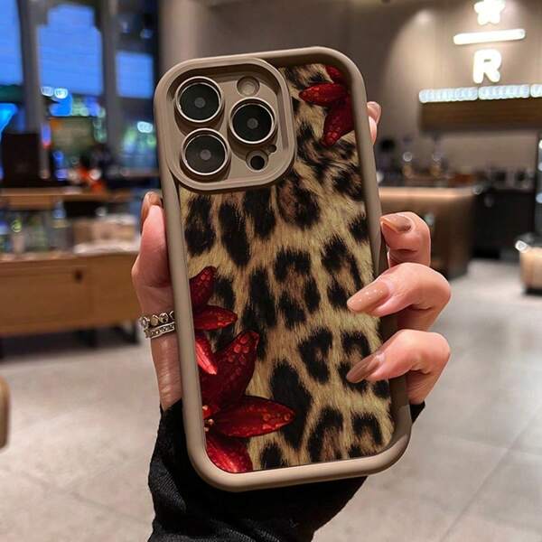 Kreative Blumen Leopard Druck Handyhülle kompatibel mit iPhone 17, 16, 15, 14, 13 ProMAX Mode 17Air weiche Kante Rückseite Schutzhülle geeignet für Samsung Galaxy s22, s23, s24, s25 Plus Ultra mit Kartenschlitz transparente weiche Hülle