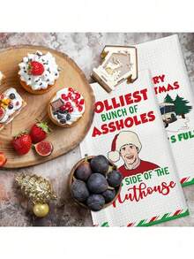 Świąteczne ściereczki kuchenne: 2 opakowania wesołych i wesołych świątecznych ściereczek – 100% poliester, nadają się do prania w pralce i są miękkie, idealne do nowoczesnej kuchni