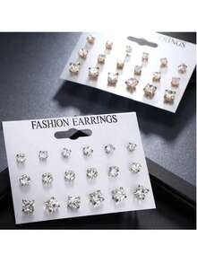 7 Pairs Simple & Versatile Moissanite Stud Earrings, D Color VVS1 Clarity, Lab Created Diamond Stud Earring For Women,   Friction Back For Women Men, Hypoallergenic,Sparkly Rhinestone Stud Earrings Set For Women, Suitable For Daily Wear,Gold Stud Earrings Set For Women-Hypoallergenic Cubic Zirconia Earrings 14K Gold Earrings Circle Cut Clear Cubic Zirconia Stud Earring Pack Of 2-8mm - 銀色 - 查看 7