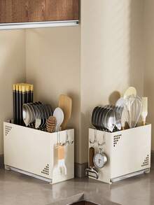 1pc Cutlery Organizer With 3-Compartment Storage - Heavy-Duty Utensil Holder With Knife, Fork, Spoon, Chopstick Slots - Space-Saving Countertop & Table Organizer For Kitchen, Dining, Parties - Modern Minimalist Design - Multicolor - View 2