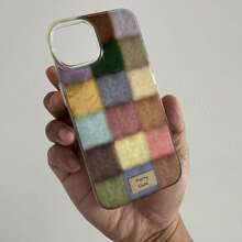 1 pieza Funda de teléfono de silicona suave compatible con iPhone 17, 17 Pro, 17 Pro Max, 16, 15, 14, 13, 12 Pro Max, con diseño a cuadros y bloques de color dopamina lindo y elegante