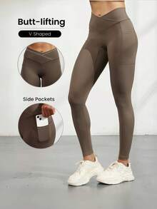 4 Pieces Of Women's High Waisted Pocket Yoga Pants, Women's Sports Leggings, Soft And High Elasticity Pocket Leggings, Suitable For Autumn And Winter Sports Leggings - Nhiều màu - Xem 3