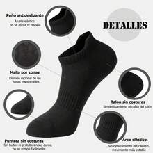 Calcetines de Deporte para Hombre y Mujer 6 Pares, Calcetines Tobillero de Algodón Transpirable que Absorbe la Humedad, Tines Cortos Casuales Duraderos, Low Cut Calcetas Running Atlético Caminar - Negro - Ver 1